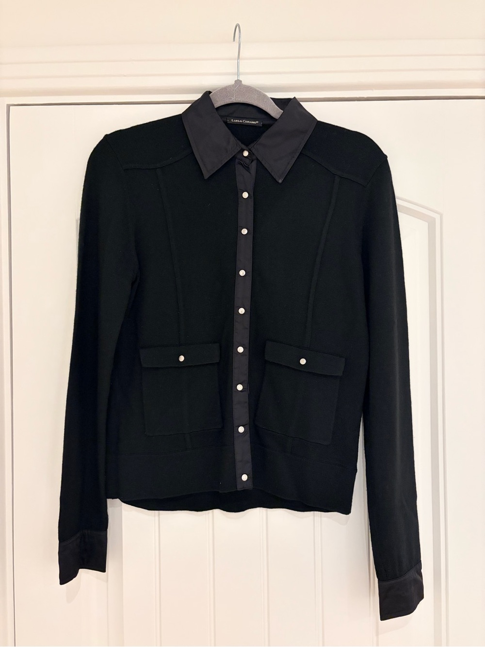 Black Button-Front Knit Shirt Jacket